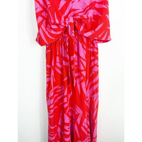 Vici Pink Red Tropical Print Maxi Dress Small Sleeveless Beach Vacation - Picture 9 of 14